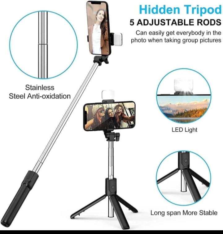 Extendable Flash 3-in-1 Selfie Stick Tripod with Bluetooth Remote
